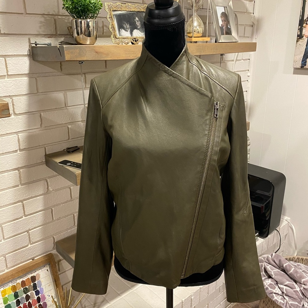 Olive Green Helmut Lang Leather Jacket, large - Picture 10 of 12